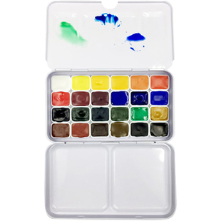 俄罗斯白夜固体水彩12色艺术家固体水彩颜料24色学生水彩颜料 索内特学院级固体水彩大块全块便携铁盒装