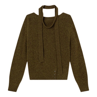 Jamor加墨时尚带织带简约纯色毛针织衫毛衣2025秋冬新款女