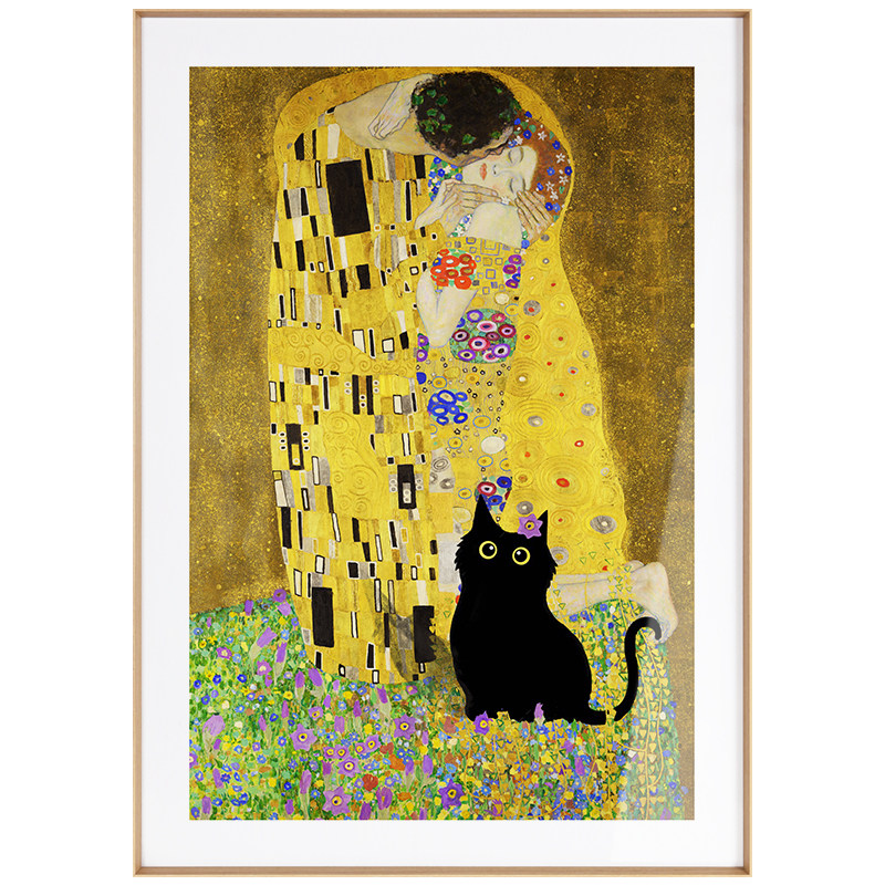 ZOYART 当小黑猫闯入名画 搞怪趣味装饰画现代小众艺术客厅挂画