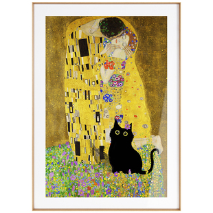 ZOYART 当小黑猫闯入名画 搞怪趣味装饰画现代小众艺术客厅挂画