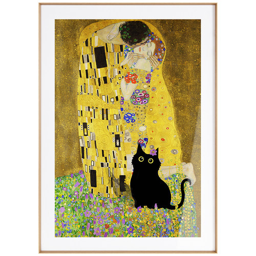 ZOYART 当小黑猫闯入名画 搞怪趣味装饰画现代小众艺术客厅挂画