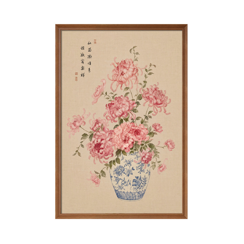 新中式花开富贵斗柜上装饰画