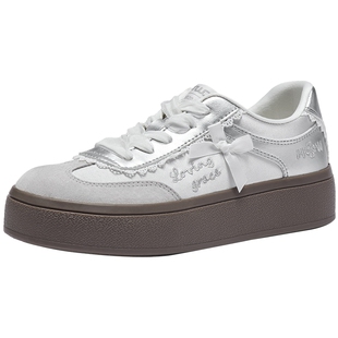 热风厚底德训鞋女款2026年春季新款芭蕾风休闲鞋增高小白鞋女鞋子