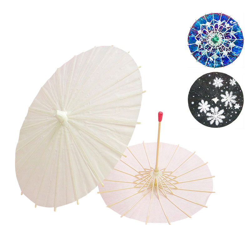 儿童幼儿园手工油纸伞diy材料包制作手绘画空白雨伞填色涂鸦纸伞