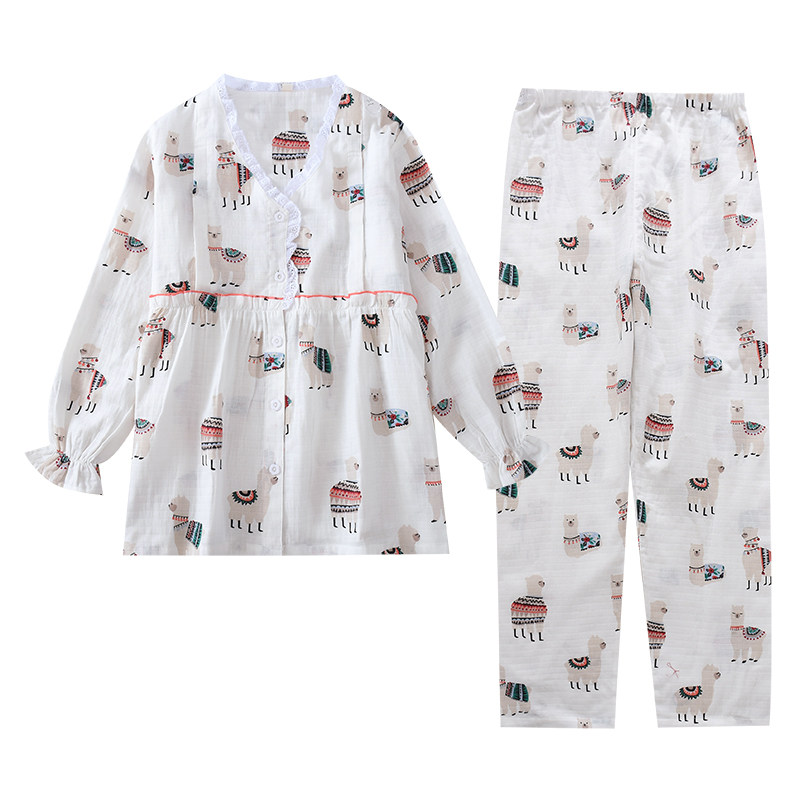 月子服纯棉双层纱布孕产妇长袖睡衣薄款春夏喂奶衣全棉开衫哺乳服