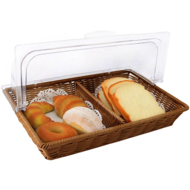 翻盖自助餐面包篮甜品托盘仿藤编
