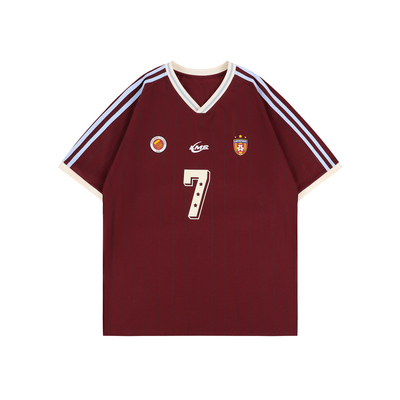 V领撞色运动T恤短袖球衣情侣球服