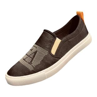 欧洲站奢侈品男鞋2026夏新款透气靓仔懒人时尚一脚蹬帆布鞋男潮流