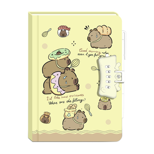 卡皮巴拉高颜值密码本小学生带锁日记本隐私秘密彩页记事本手帐本