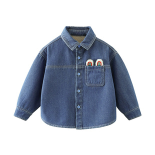 [麒麟昭昭]齐齐熊男童牛仔衬衫加绒新年衬衣宝宝外套新款拜年服冬