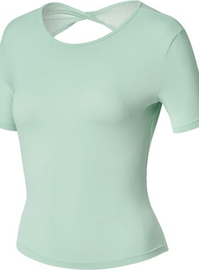 xexymix杰克茜后背拼扭转网纱短袖T恤夏修身瑜伽韩国XFL2TS1009C