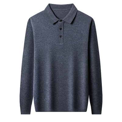 恒源祥冬季新款100%纯羊毛衫男爸爸翻领羊绒针织打底毛衣保暖加厚