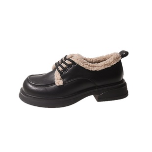 星期六真皮乐福鞋女复古加厚小皮鞋2024秋冬新款厚底保暖加绒女鞋