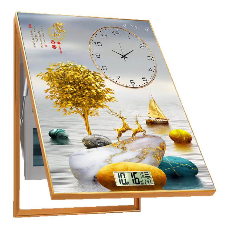 电表箱装饰画竖款竖版万年历2025新款时钟带钟表遮挡电闸配电箱