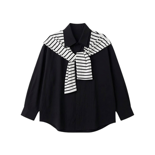 春装新款超好看叠穿条纹披肩设计长袖衬衫男款高级感韩版麻料衬衣