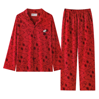 红色睡衣情侣套装春秋季家居服