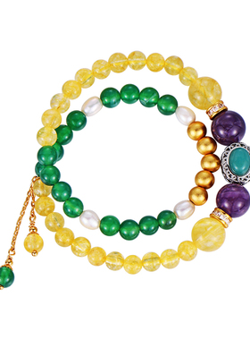 天然黄发晶沙金串珠手链女