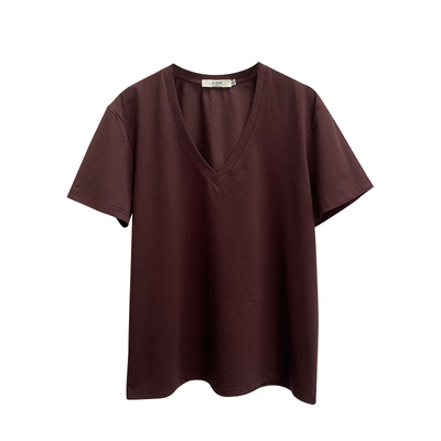深V领纯棉短袖t恤女性感低胸上衣