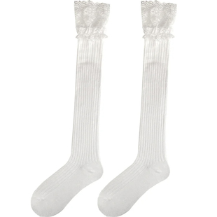 Wuuuus 配靴子的蕾丝长筒过膝袜春秋款白色jk小腿袜ins袜子女中筒