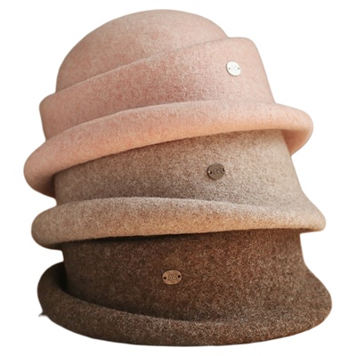 出口日韩~秋冬纯羊毛高回弹小檐礼帽女时尚优雅高级感渔夫帽033