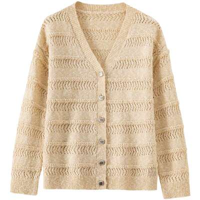 【绵羊毛】BANANA BABY2025年冬季新款商场同款镂空毛针织开衫女