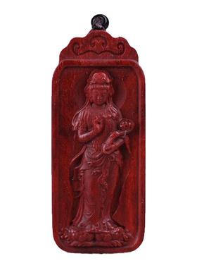 小叶紫檀如意红木手把件观音吊坠