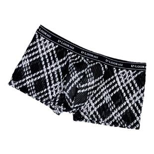 透气网眼个性感网纱网孔薄款低腰平角裤男士内裤中腰四角裤N7031