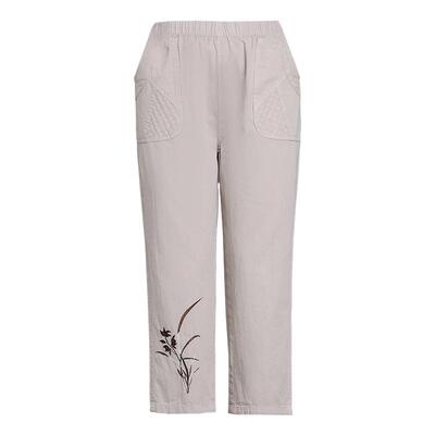 豪太太中年妈妈裤子纯棉七分裤女薄款中老年人女裤夏季白色九分裤