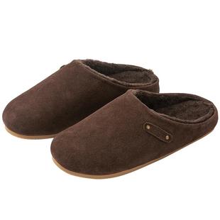 远港男士牛皮棉拖鞋冬季居家用室内保暖加绒防滑真皮拖女2025新款