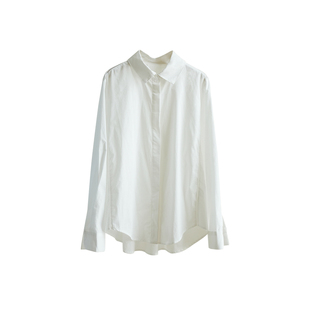 100g纯棉女士翻领长袖衬衫 圆弧下摆宽松简约纯色衬衣 春款 女装K