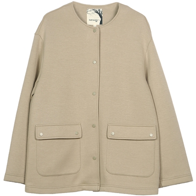 布景外套女春季新品简约宽松直筒圆领纯色休闲短外套1057