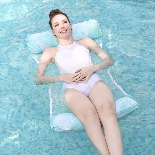 跨境现货游泳池充气两管排人床单水树叶排可折叠浮上吊躺椅花纹浮