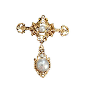 复古巴洛克饰品Vintage十字架珍珠女款丝巾扣别针胸针胸花现货