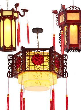 中式仿古木艺吊灯古典餐厅灯大厅