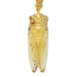 东海仿黄水晶知了玉蝉吊坠紫水晶白水晶金蝉项链潮男女款生日礼物