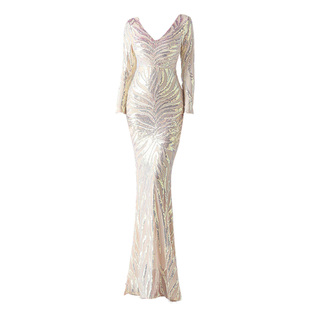 晚礼服女秋冬季气质名媛宴会长袖高级感亮片亮闪闪修身长款连衣裙