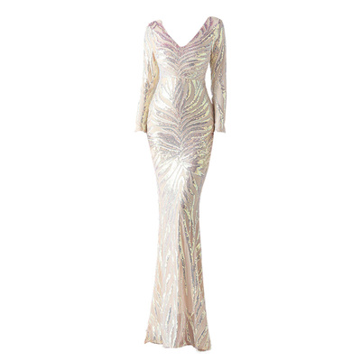 幻彩珠片年会长袖晚礼服宴会长裙