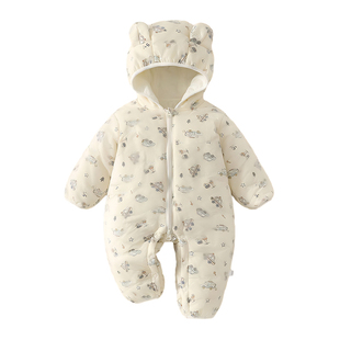 木植宝宝连体春装120g夹棉春秋款婴儿连体衣外出服哈衣爬服棉服