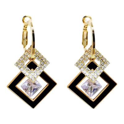 纯银黑色菱形气质爆款耳环女