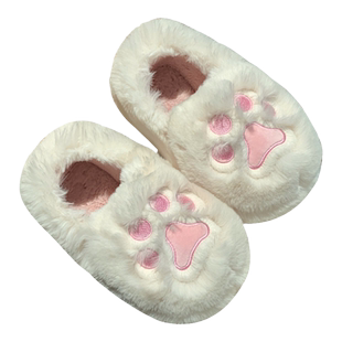 韩版可爱毛绒鞋女冬季软萌少女心居家防滑保暖全包跟猫爪棉拖鞋