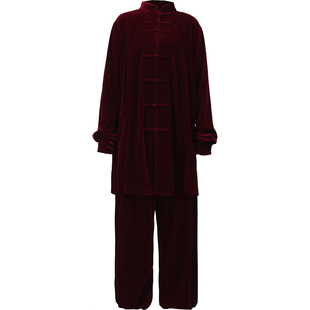 秋冬加厚中长款金丝绒太极服女春秋男款高档南韩绒太极拳练功服装
