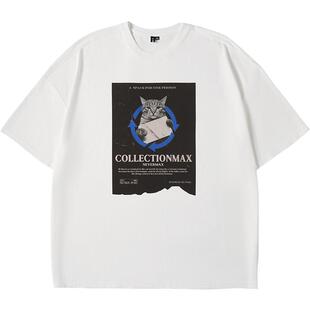 【凉感抑菌】NMAX大码潮牌男装美式复古高街短袖T趣味猫咪情侣装