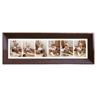 长条胡桃木色实木质相框六宫格定制婚纱写真儿童打印多宫格挂墙