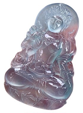 缅甸翡翠冰种飘花度母吊坠