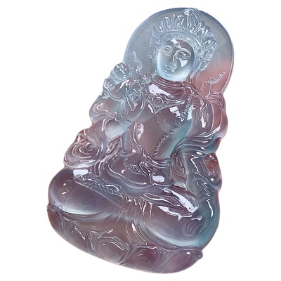 缅甸翡翠冰种飘花度母吊坠