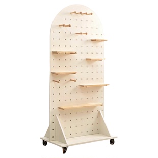 实木洞洞板立式收纳展示架定制屏风玄关遮挡落地移动置物架带滑轮