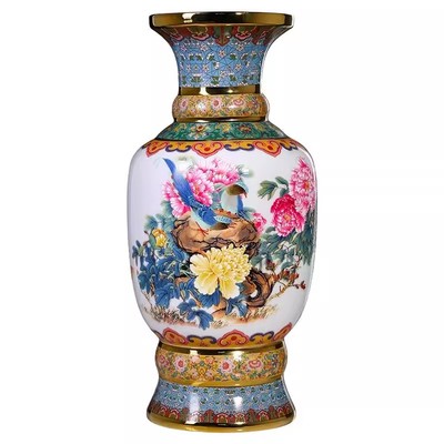 鼎众陶瓷粉彩描金富贵双寿花瓶