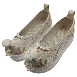 古风厚底汉服鞋子女夏冬季成人增高古装绣花鞋新中式国风布鞋旗袍