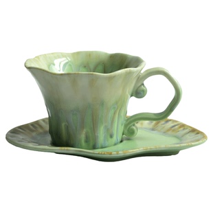 阁楼花开手工流釉渐变绿马克杯套装高颜值家用早餐咖啡杯精致礼物