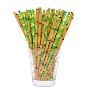 包邮清新绿竹子花纹纸吸管创意场景饮料装饰吸管100支奶茶小吸管